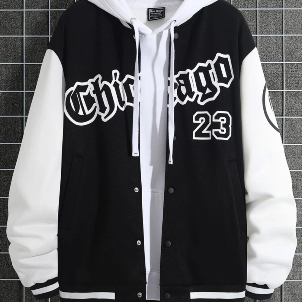 Men Letter Graphic Two Tone Varsity Jacket Without Hoodie